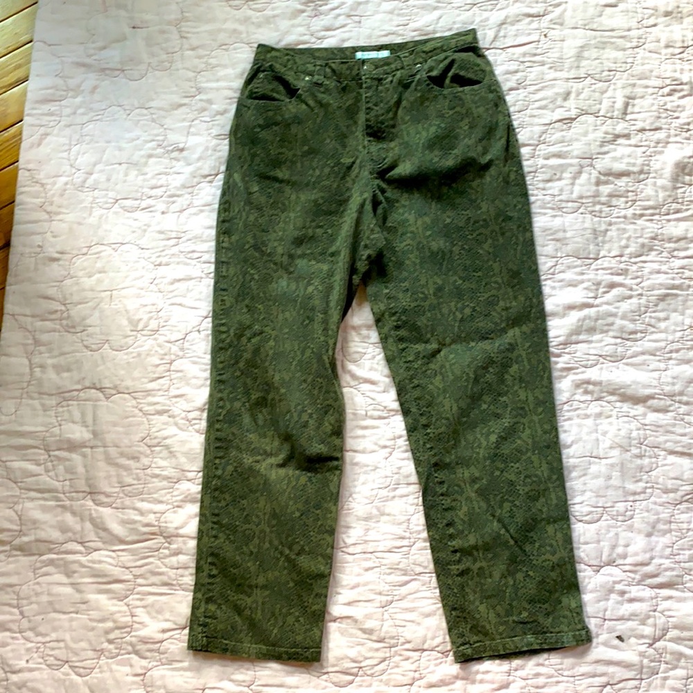 snakeskin print ankle jeans